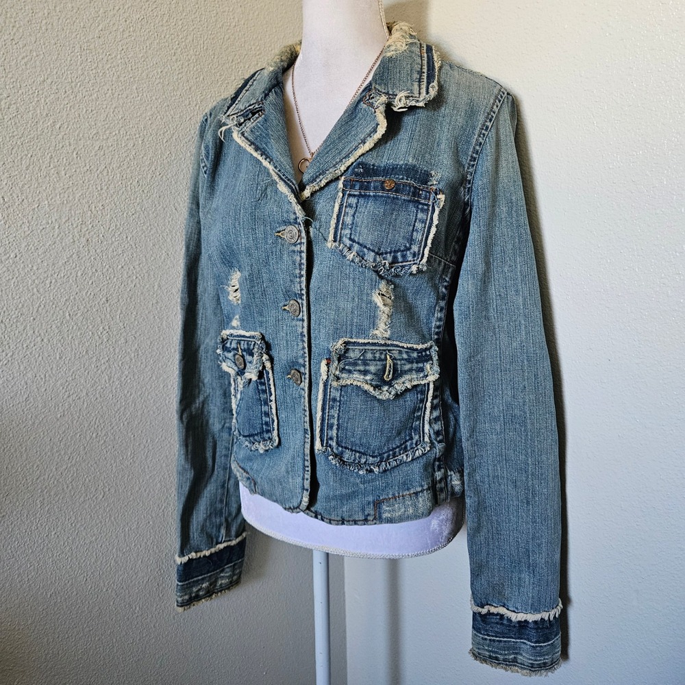 True Religion Distressed Denim Jacket Womens Y2K